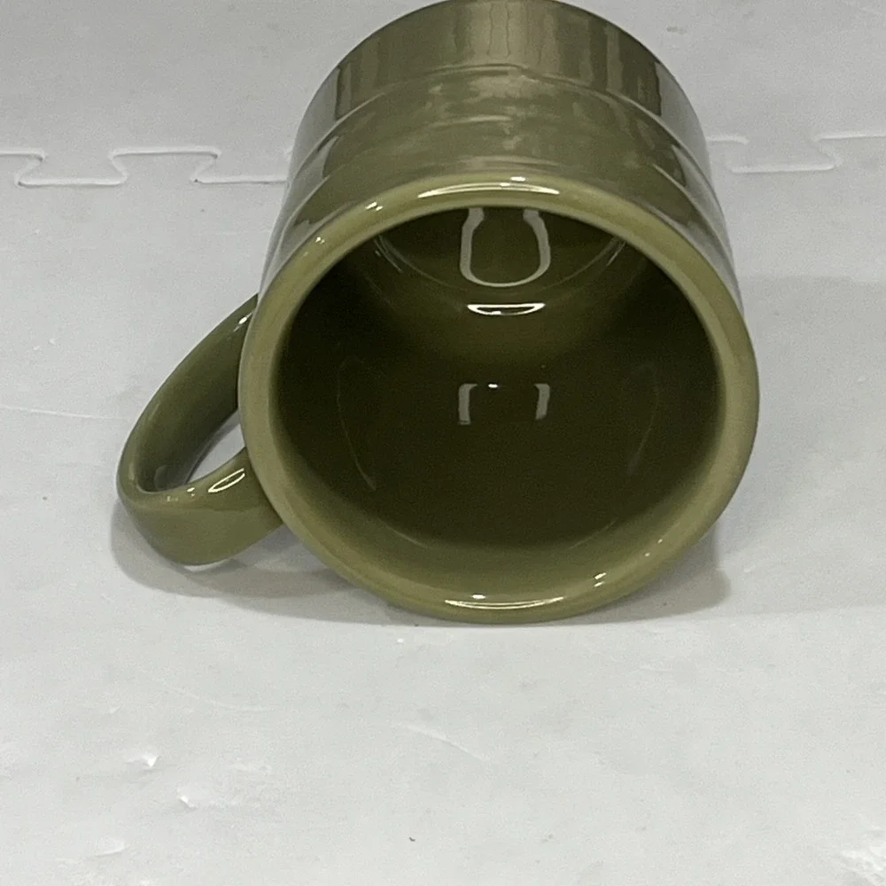 Longaberger Pottery Coffee Mugs Woven Traditions Set 2 USA Vintage Cream Green - Picture 5 of 12